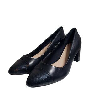 Easy Spirit Womens Black Leather Almond Toe Slip On Pump Block Heels Shoes Sz 9M